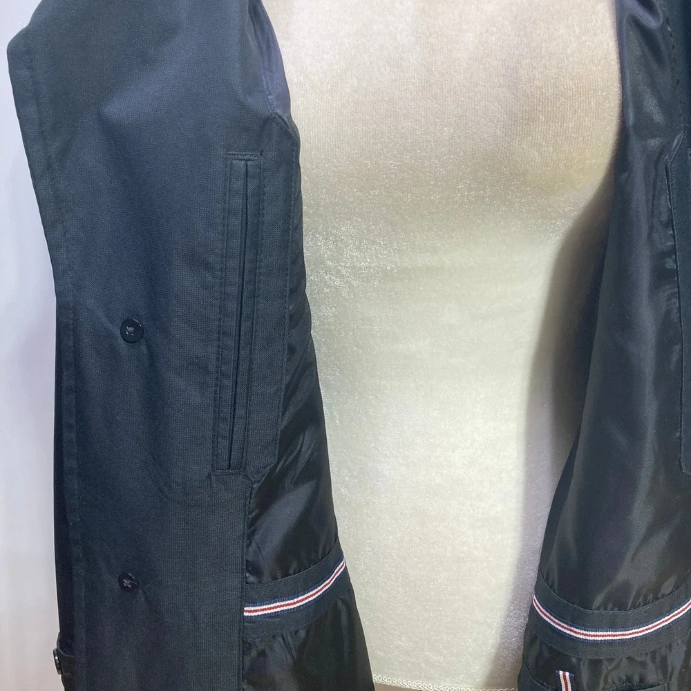 Tommy Hilfiger‎ Womens Black Trench Coat Button Front Rain Jacket Collared L